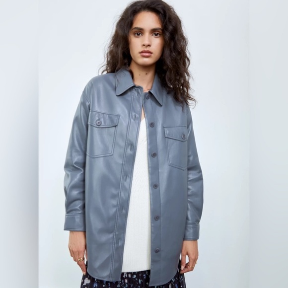 NWOT Aritzia Wilfred The Ganna Shirt Jacket Vegan Leather‎ Shacket Gray M - Picture 8 of 17